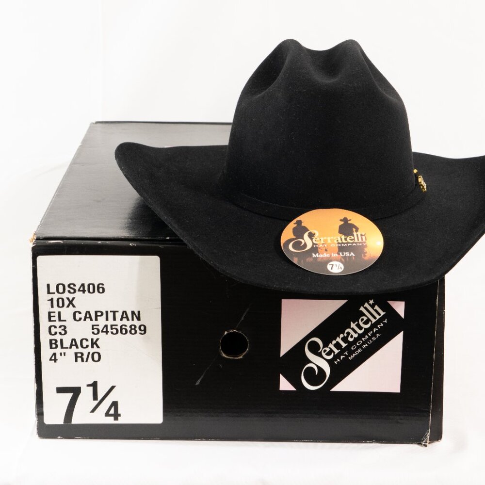 Serratelli (10X) - Beaver Cowboy Hat - Size: 7 1/4 - Black